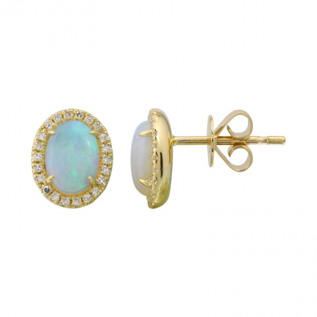 14KT Opal Oval Halo Stud