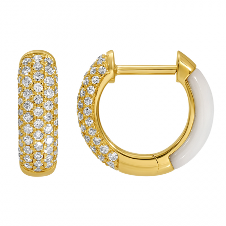 14KT Reversible Mother Of Pearl Pave Huggie