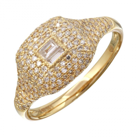 14KT Pave Diamond Baguette Signet Ring