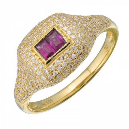 14KT Pave Diamond & Gemstone Baguette Signet Ring