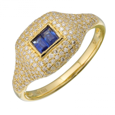 14KT Pave Diamond & Gemstone Baguette Signet Ring