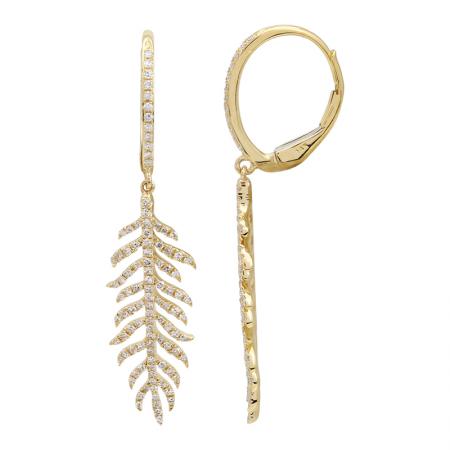 14KT Diamond Small Feather Dangle