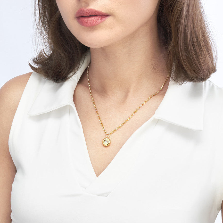 14KT Diamond Puff Circle Charm Pendant