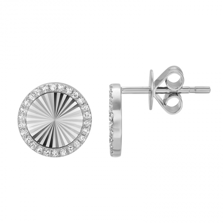 14KT Diamond Cut Fluted Pave Stud