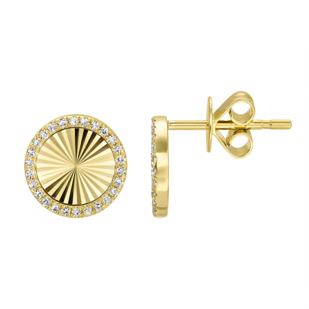 14KT Diamond Cut Fluted Pave Stud
