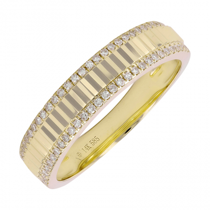 14KT Diamond Cut Fluted Pave Band