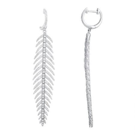 14KT Diamond Feather Dangle Earring