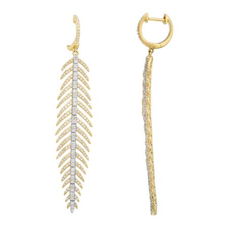 14KT Diamond Feather Dangle Earring