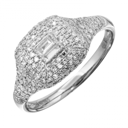 Pave Diamond Baguette Signet Ring