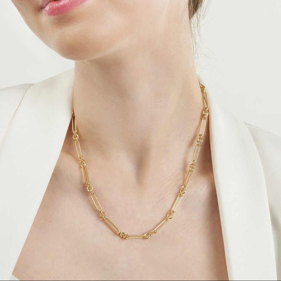 14KY Alternating Paperclip Link Chain Necklace