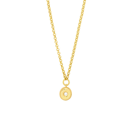 14KT Diamond Puff Circle Charm Pendant