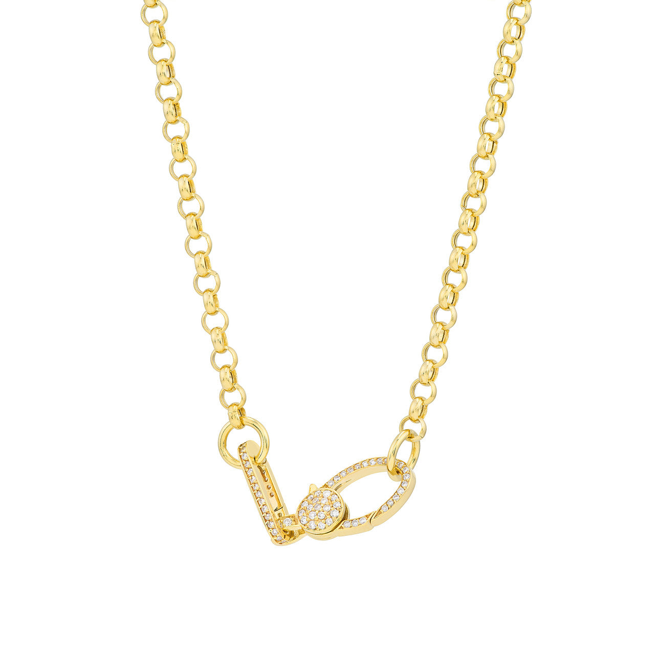 14KT Pave Paperclip Link Push Lock