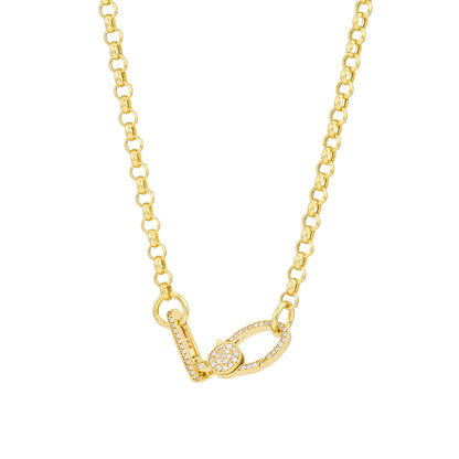 14KT Pave Paperclip Link Push Lock