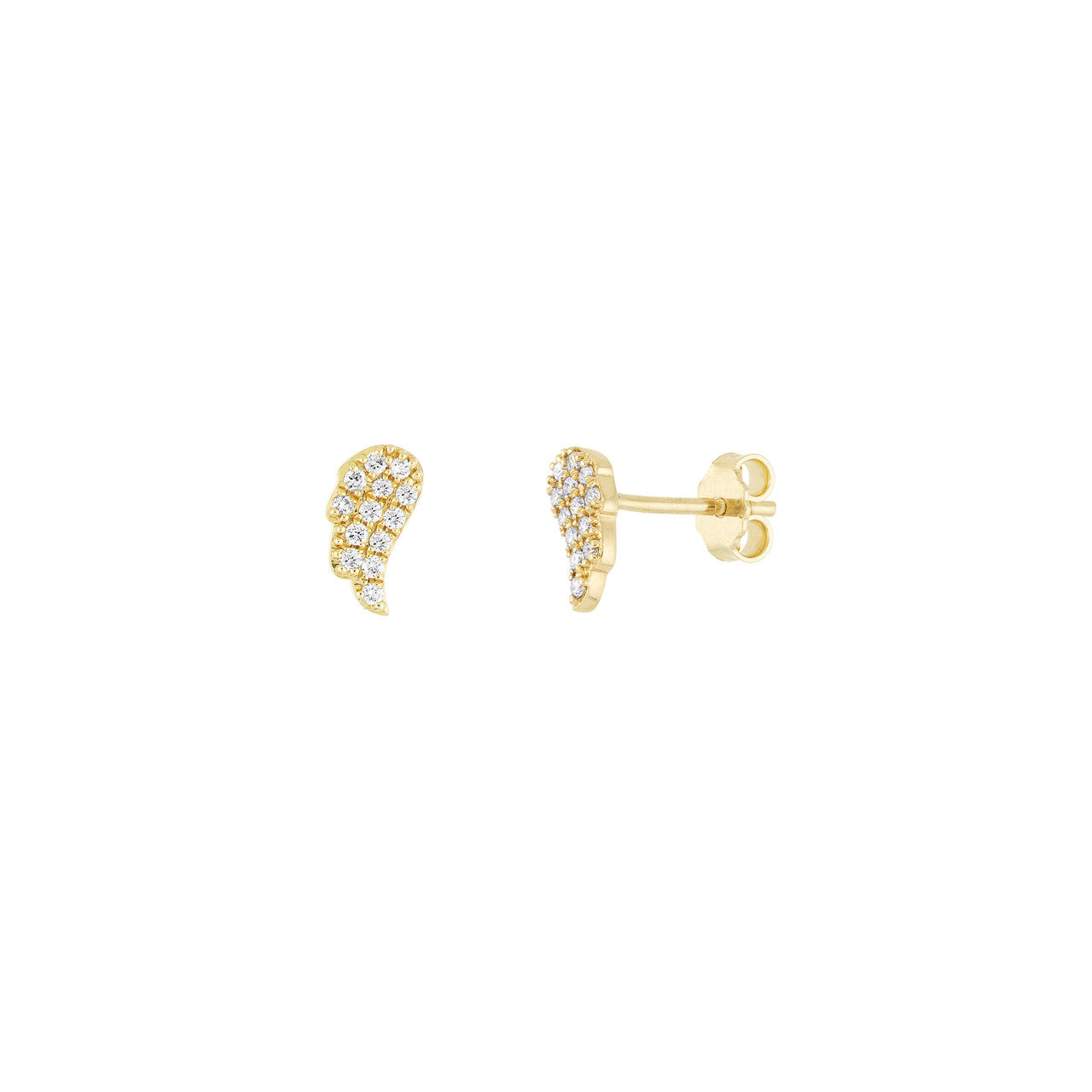14KY Pave Mini Angel Wing Stud
