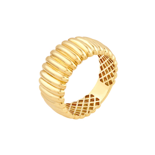 14KT Wide Domed Fluted Band