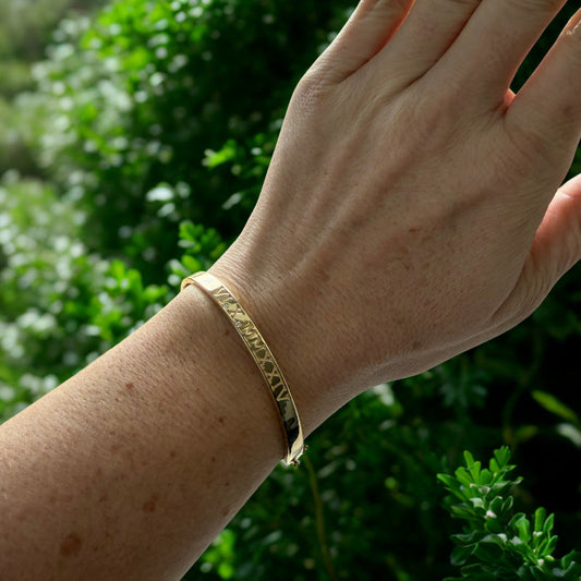 14KT Custom Solid Roman Numeral Diamond Date Bangle