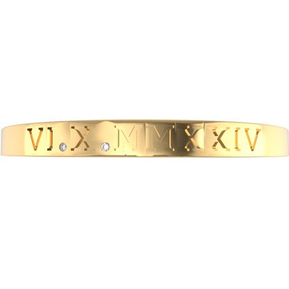 14KT Custom Solid Roman Numeral Diamond Date Bangle